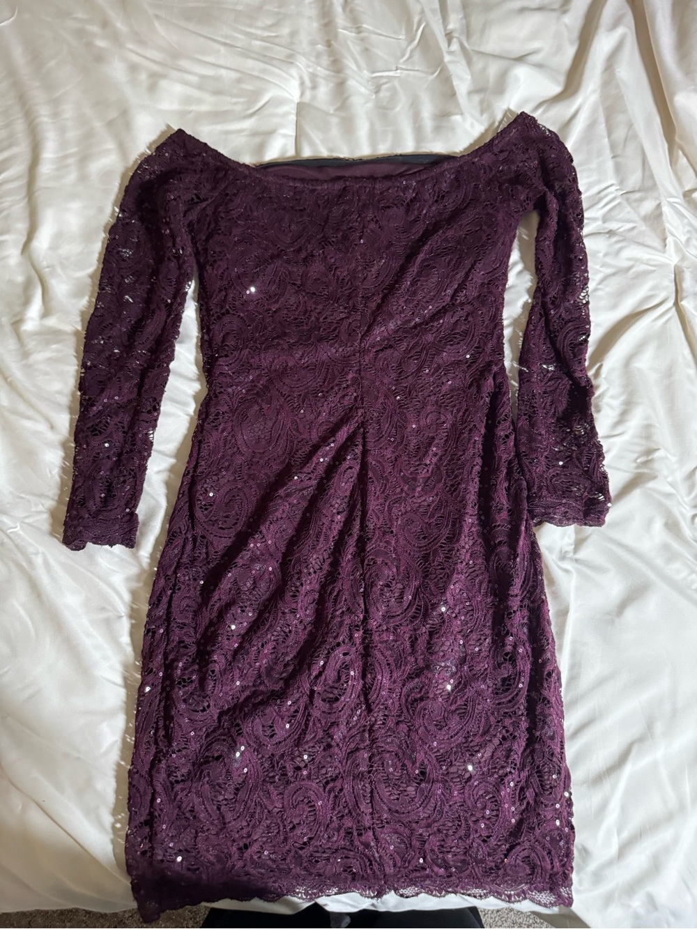 My Michelle Plum Lace Off-Shoulder Dress